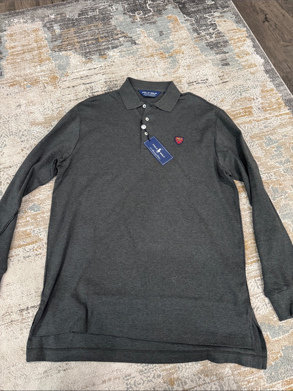 Polo by Ralph Lauren Men's Long-Sleeve Charcoal Polo with Crest